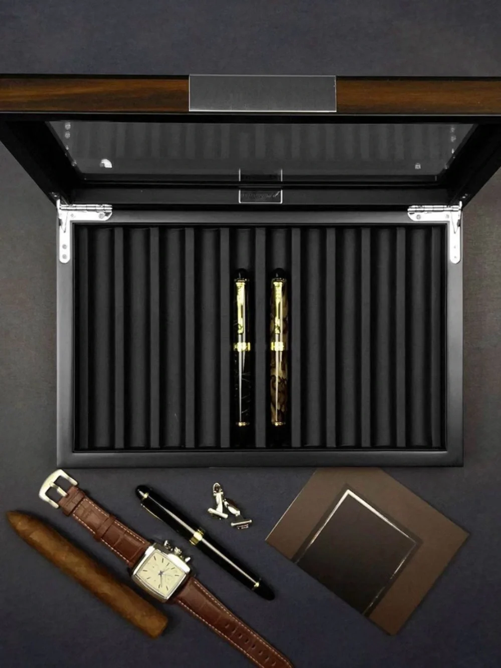Wood Pen Organizer with glass lid